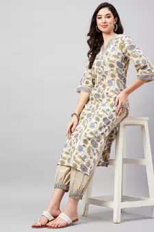 Beige printed cotton salwar