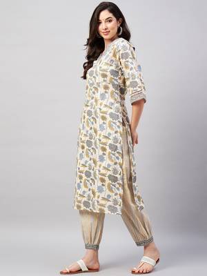 Beige printed cotton salwar 3