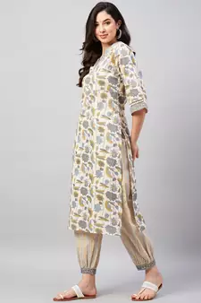 Beige printed cotton salwar