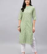 Light-green printed cotton ethnic-kurtis