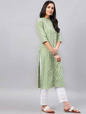 Light-green printed cotton ethnic-kurtis 4