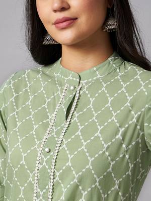 Light-green printed cotton ethnic-kurtis 5