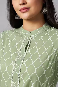 Light-green printed cotton ethnic-kurtis