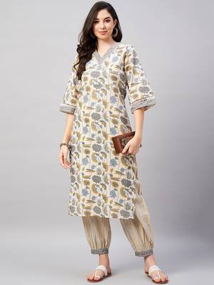 Beige printed cotton salwar 5