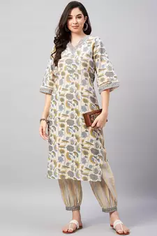 Beige printed cotton salwar