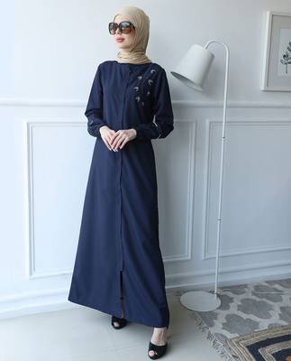 Length 56 | Navy Peony Exquisite Embellishment Jilbab | Silk Route  1