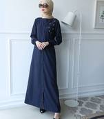 Length 56 | Navy Peony Exquisite Embellishment Jilbab | Silk Route 