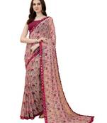 Red printed georgette saree with blouse