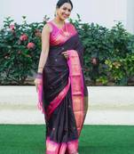 Black And Pink Banarasi Silk Saree With Blouse Piece