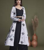 BLACK & WHITE EMBROIDERED WORK SILK & GEORGETTE LONG SHRUG-KOTI BLOUSE & PLAZZO STITCHED