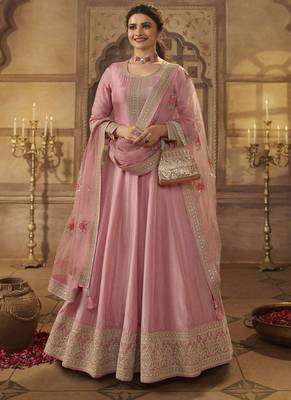 Pink Dola Silk Embroidery Anarkali Semistitched Suit 1