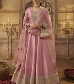 Pink Dola Silk Embroidery Anarkali Semistitched Suit