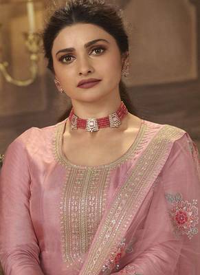 Pink Dola Silk Embroidery Anarkali Semistitched Suit 3
