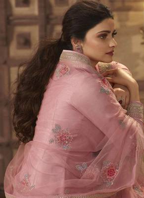 Pink Dola Silk Embroidery Anarkali Semistitched Suit 4