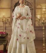 White Dola Silk Embroidery Anarkali Semistitched Suit