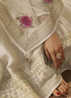 White Dola Silk Embroidery Anarkali Semistitched Suit 4