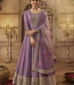 Light Lavender Dola Silk Embroidery Anarkali Semistitched Suit