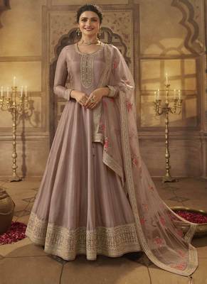 Onion Pink Dola Silk Embroidery Anarkali Semistitched Suit 1