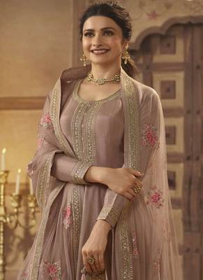 Onion Pink Dola Silk Embroidery Anarkali Semistitched Suit 2