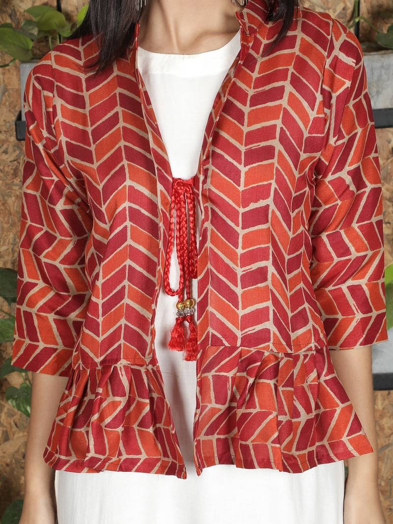 Red printed viscose rayon ethnic-kurtis