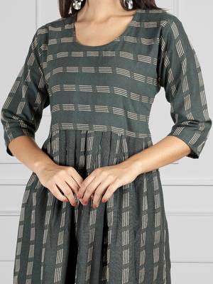 Dark-green woven cotton ethnic-kurtis 6