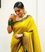 Yellow Banarasi Silk Saree With Blouse Piece