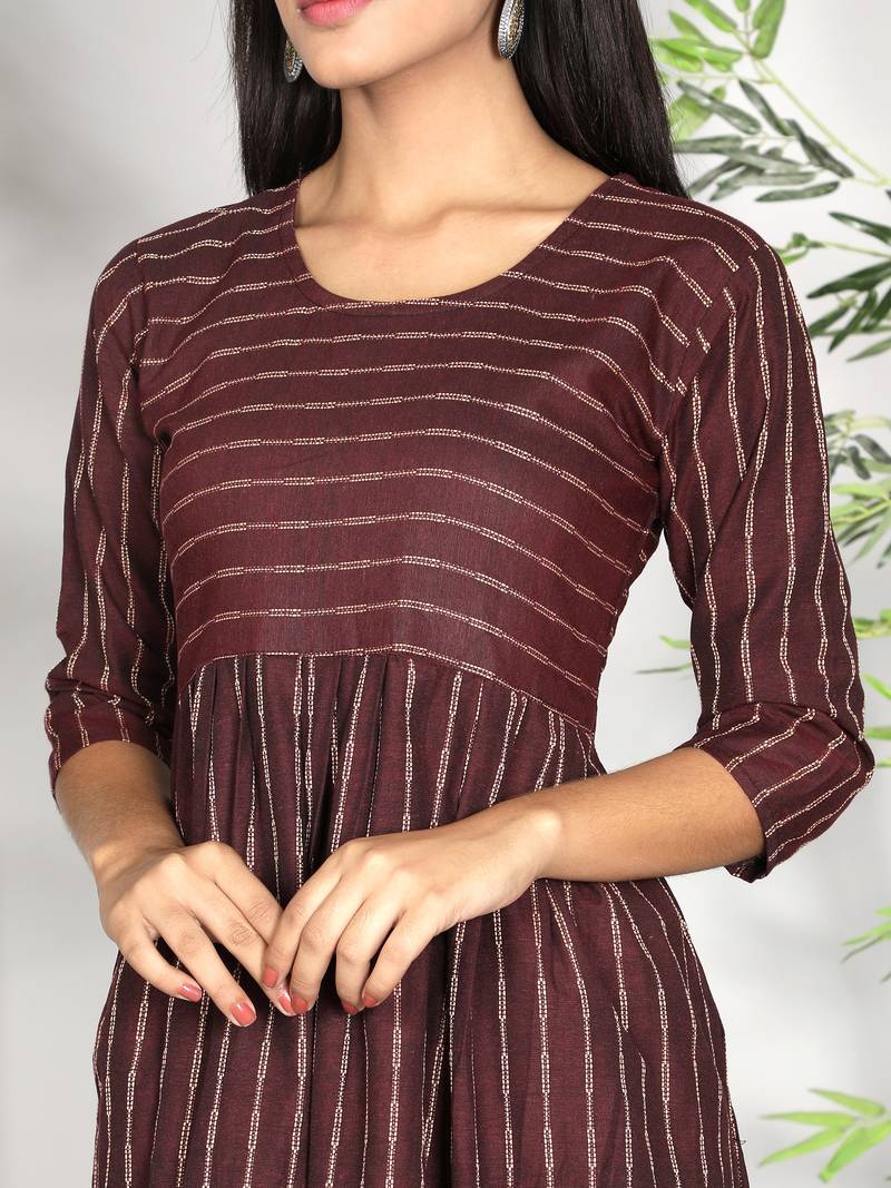 Wine woven cotton ethnic-kurtis