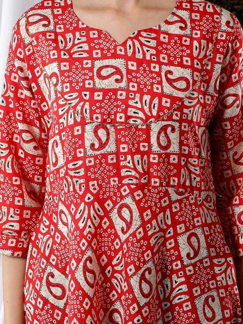 Red printed cotton kurtas-and-kurtis