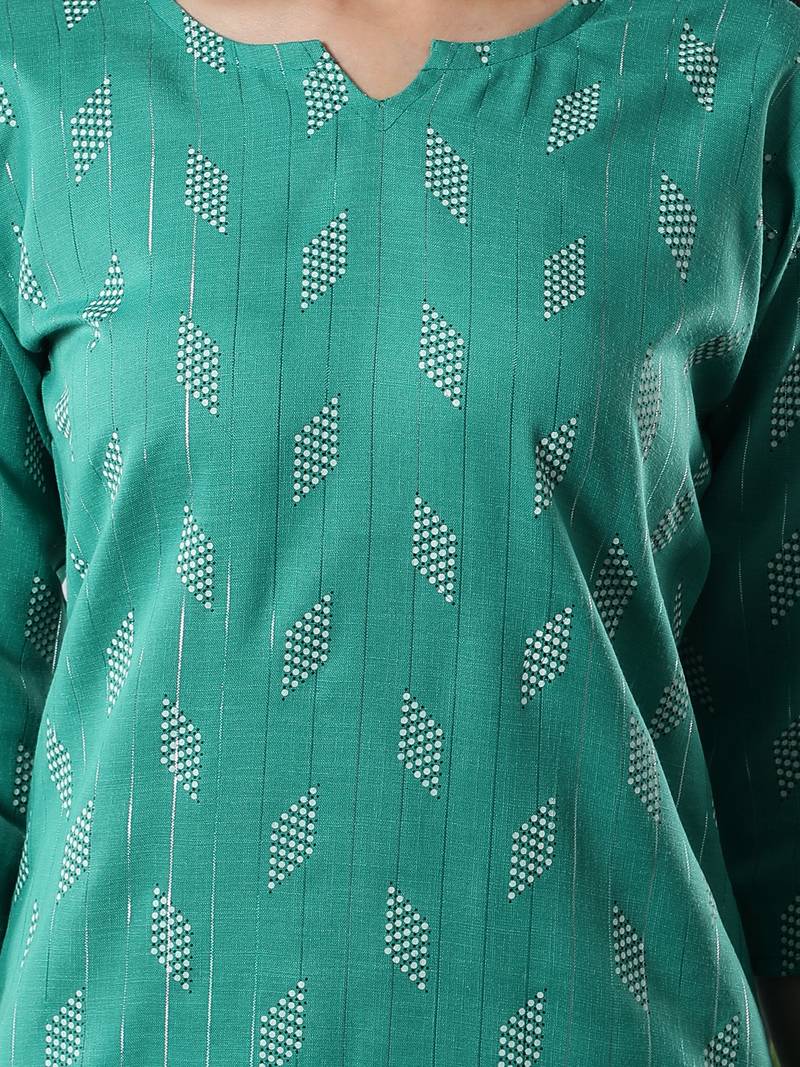Turquoise printed cotton kurtas-and-kurtis