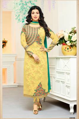 Yellow embroidered georgette salwar with dupatta 1