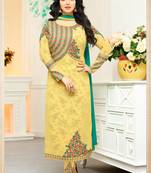 Yellow embroidered georgette salwar with dupatta