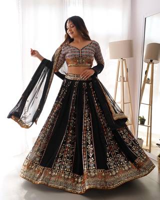 Black Georgette Mirror Work Embroidered Lehenga Choli Set 1