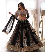Black Georgette Mirror Work Embroidered Lehenga Choli Set