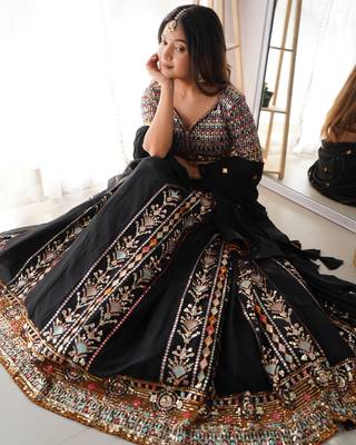 Black Georgette Mirror Work Embroidered Lehenga Choli Set 4