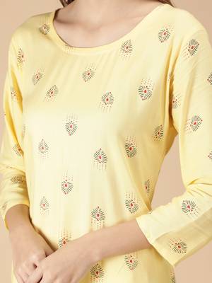 Rayon Printed Straight Ladies Kurti (Yellow) 6
