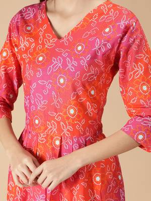 Cotton Bandhani Printed Anarkali Women Kurta (Pink & Orange) 6