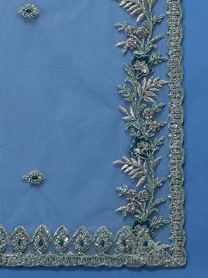 Turquoise Blue Net Sequinse Embroidered Semi-Stitched Lehenga & Blouse with Dupatta 5