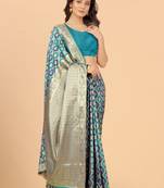 Blue Dimond Banarasi Style Silk Saree With Designer Fanct Pallu For Women