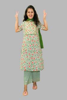 Cotton Printed Kurta with Straight Pants & Dupatta
