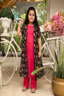 Foil Print Three piece jacket Kurta and Straight pants