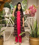 Foil Print Three piece jacket Kurta and Straight pants