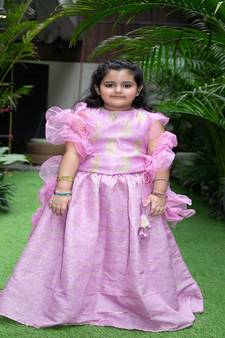 Frill Sleeved mauve pink lenega set