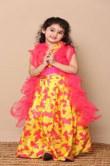 Pink & yellow chiffon lehenga