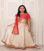 Bandhej Red White Lehenga