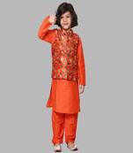 Orange Silk Nehru Jacket Kurta Set