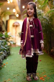 Wine velvet kurta set