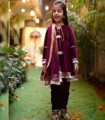 Wine velvet kurta set