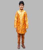 Mustard Yellow-Brown floral print sherwani