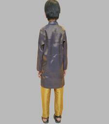 Blue Brocade Kurta with Golden Pajama