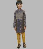 Blue Brocade Kurta with Golden Pajama